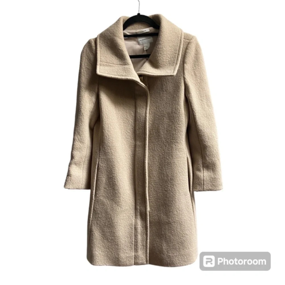 Club Monaco Cream Italian Wool Zip Big Collar Trench Jacket S